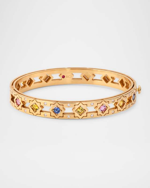 18K Rose Gold Diamond and Mixed Sapphire Bangle